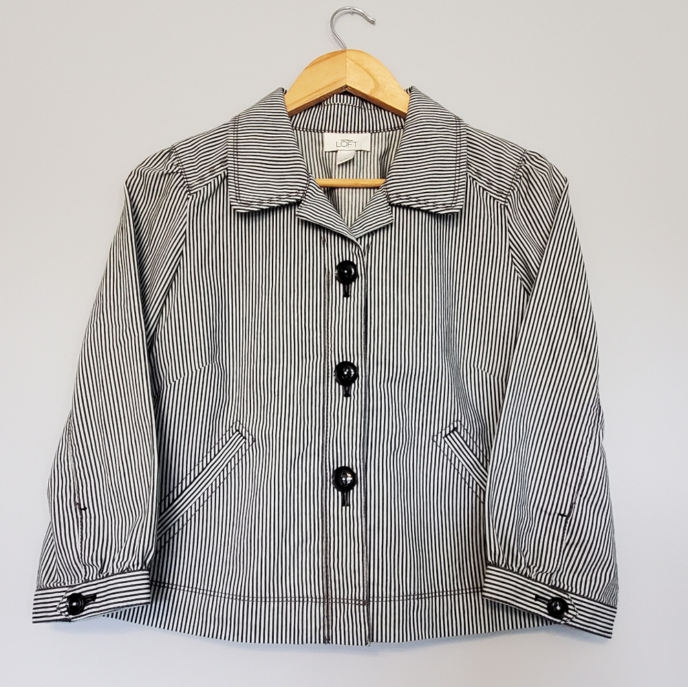 LOFT Cropped Jacket, Navy Stripe, Size S/4